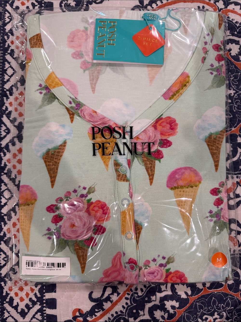 Posh Peanut Mint Ice Cream & Floral Short Sleeve Loungewear Set “Sophia”